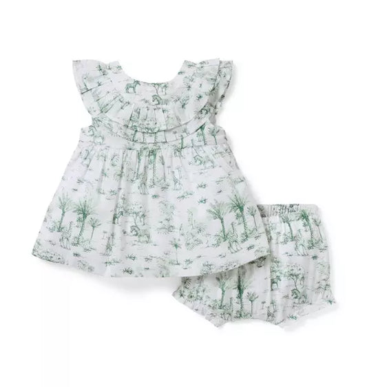 Baby Safari Toile Ruffle Matching Set