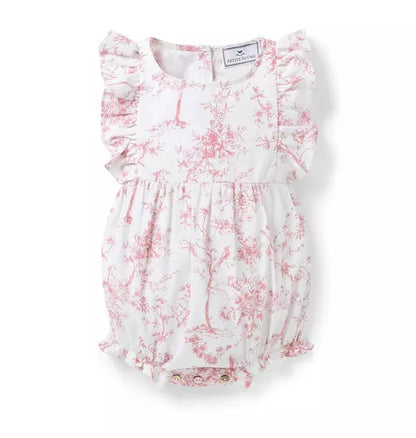 Baby's Twill Ruffled Romper in Pink Timeless Toile