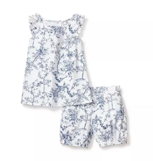 Girl's Twill Amelie Short Set in Blue Timeless Toile