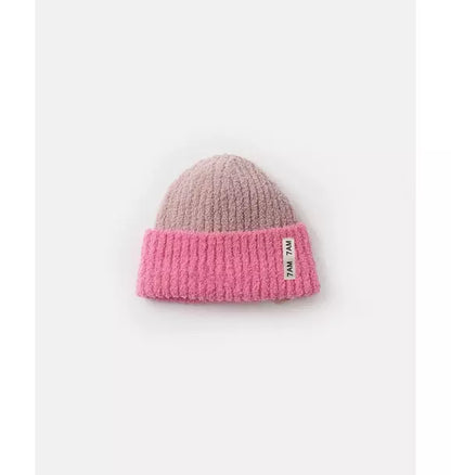 2-Tone Ribbed Beanie Fuzzy - Ash Rose/Vivid Pink