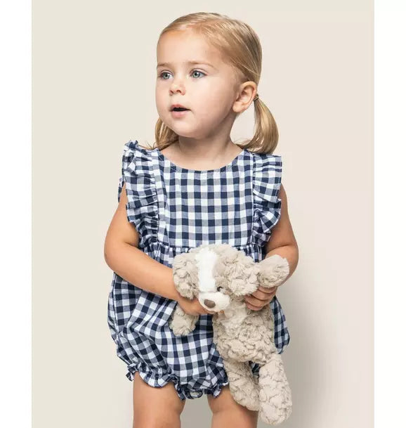 Navy Gingham Ruffled Romper