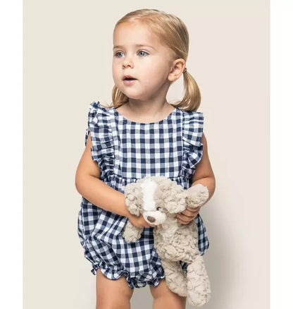 Navy Gingham Ruffled Romper