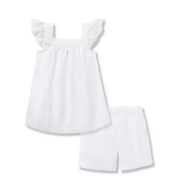 Girl's Twill Clara Short Set in White