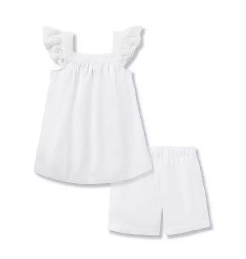 Girl's Twill Clara Short Set in White