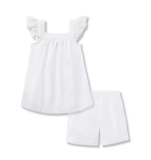 Girl's Twill Clara Short Set in White