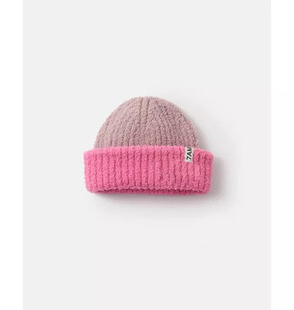 2-Tone Ribbed Beanie Fuzzy - Ash Rose/Vivid Pink
