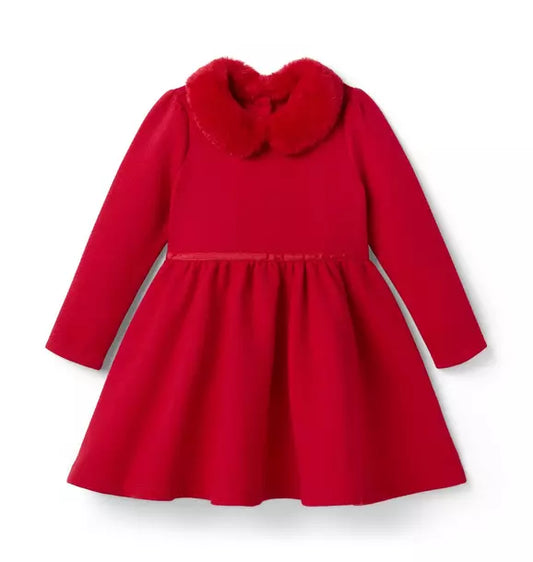 Quilted Faux Fur Collar Dress