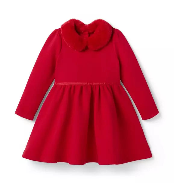 Quilted Faux Fur Collar Dress