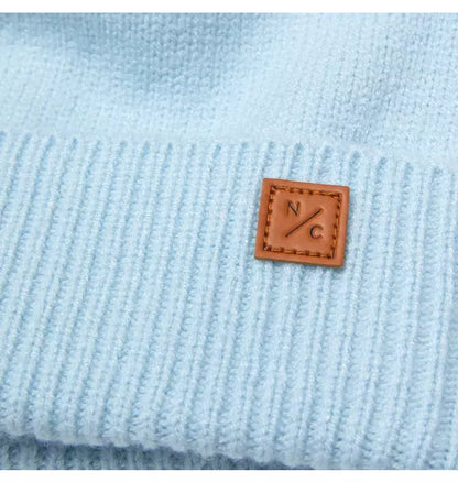 Cloud Blue Knit Winter Hat with Knit Pom