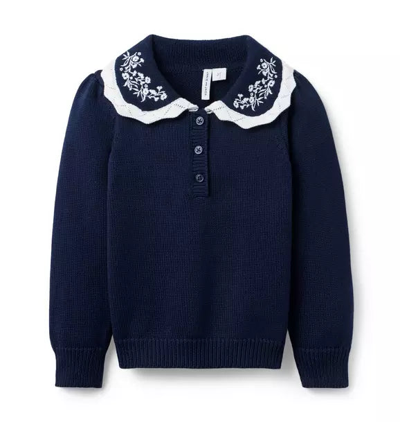 Embroidered Floral Collar Sweater