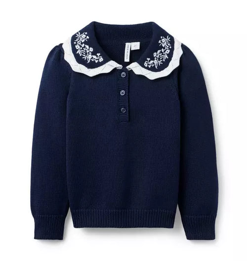 Embroidered Floral Collar Sweater