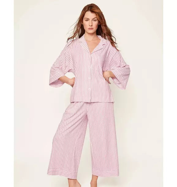Women's Olivia Wide Leg Pima Pajama Set in Antique Red Ticking