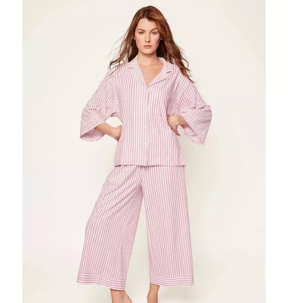 Women's Olivia Wide Leg Pima Pajama Set in Antique Red Ticking