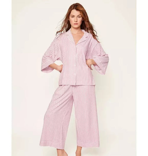 Women's Olivia Wide Leg Pima Pajama Set in Antique Red Ticking